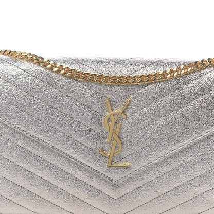 Saint Laurent Metallic Crackled Calfskin Matelasse Chevron Monogram Chain Wallet Platine 10 of 10