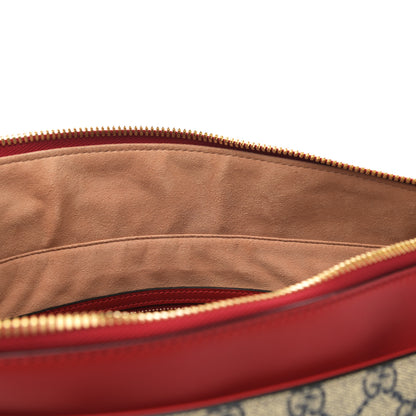 Gucci GG Supreme Monogram Medium Zippered Bucket Tote Beige Blue Hibiscus Red 12 of 13