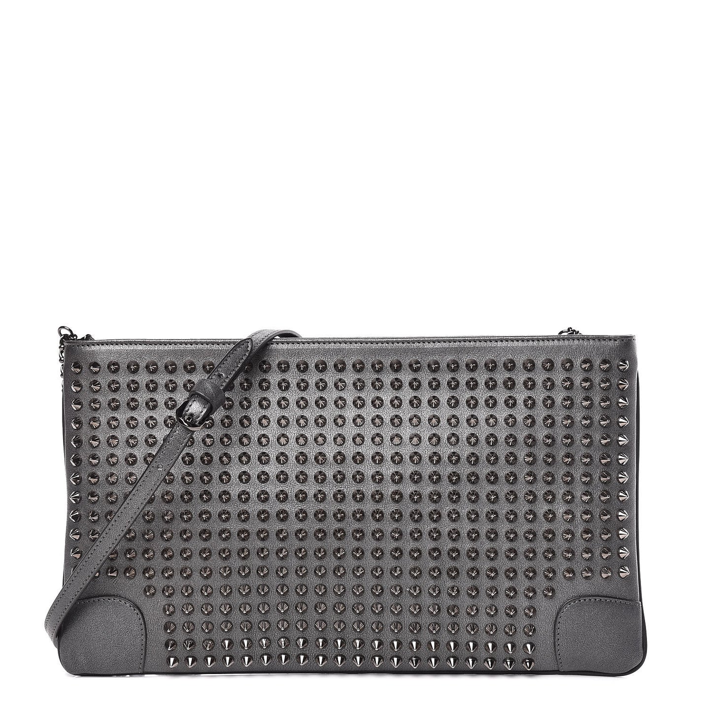 Calfskin Spikes Loubiposh Chain Clutch Anthracite Gun Metal