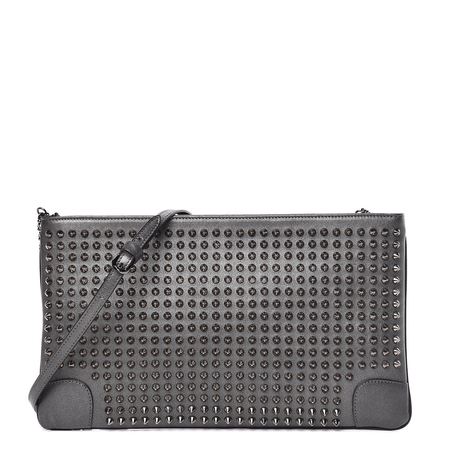 Christian Louboutin Calfskin Spikes Loubiposh Chain Clutch Anthracite Gun Metal 1 of 11