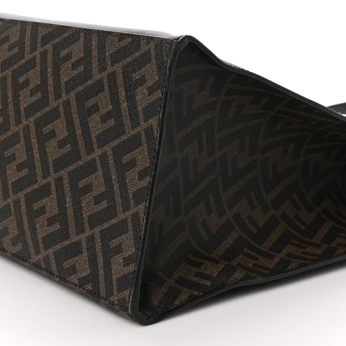 Glazed Fabric Vitello Liberty FF 1974 Diagonal East West Shopper Tote Tobacco Moresco Black