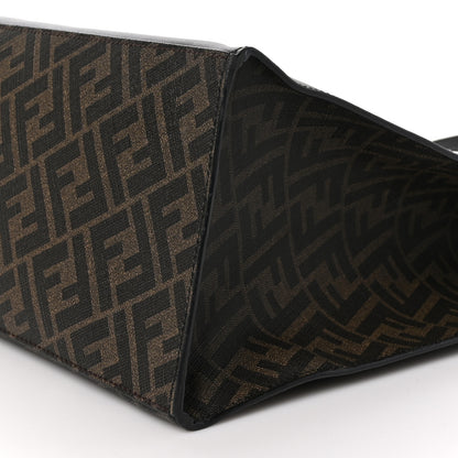 Fendi Glazed Fabric Vitello Liberty FF 1974 Diagonal East West Shopper Tote Tobacco Moresco Black 10 of 10
