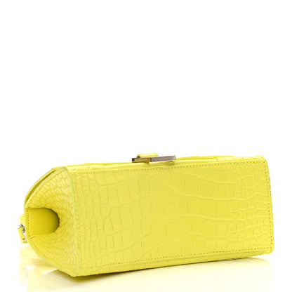 Balenciaga Shiny Calfskin Crocodile Embossed Small Hourglass Top Handle Bag Light Yellow 4 of 7