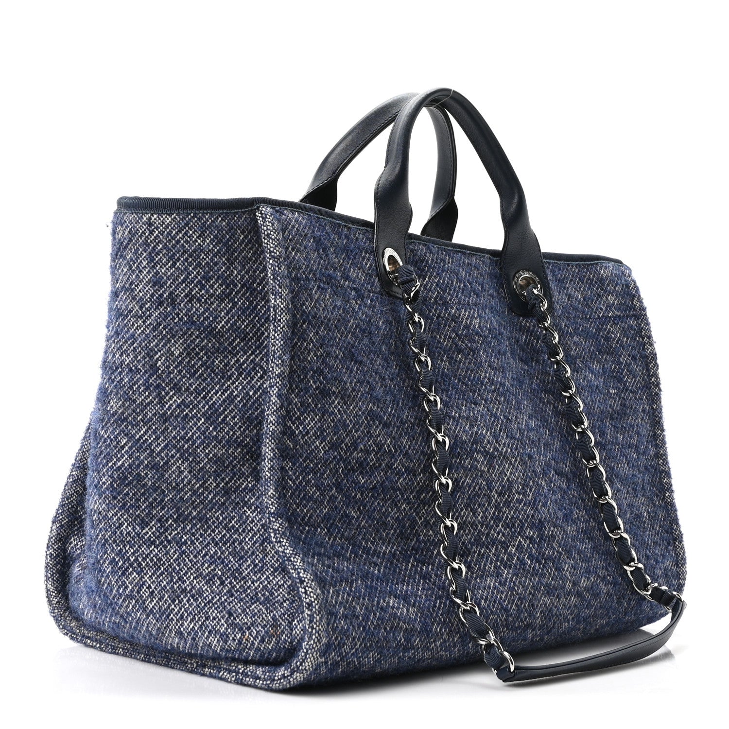 Chanel Mixed Fibers Calfskin Medium Deauville Tote Blue 3 of 10