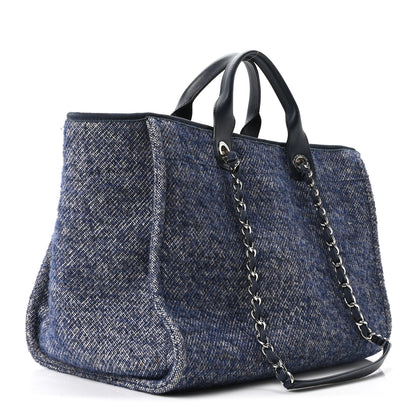 Chanel Mixed Fibers Calfskin Medium Deauville Tote Blue 3 of 10