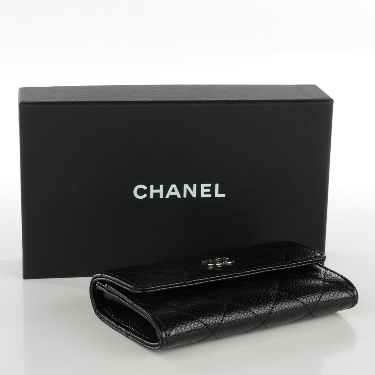 Caviar Quilted Flap Card Holder Black