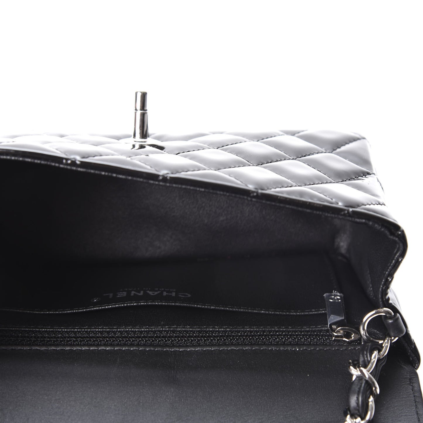 Patent Calfskin Quilted Bi-Color Mini Rectangular Flap Pink Black