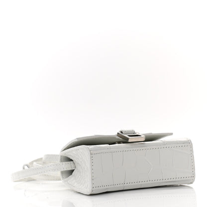 Balenciaga Shiny Calfskin Crocodile Embossed Hourglass Top Handle Bag Mini White 4 of 11