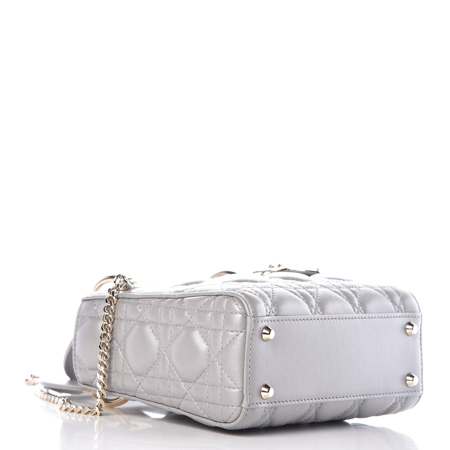 Metallic Lambskin Cannage Mini Lady Dior Grey