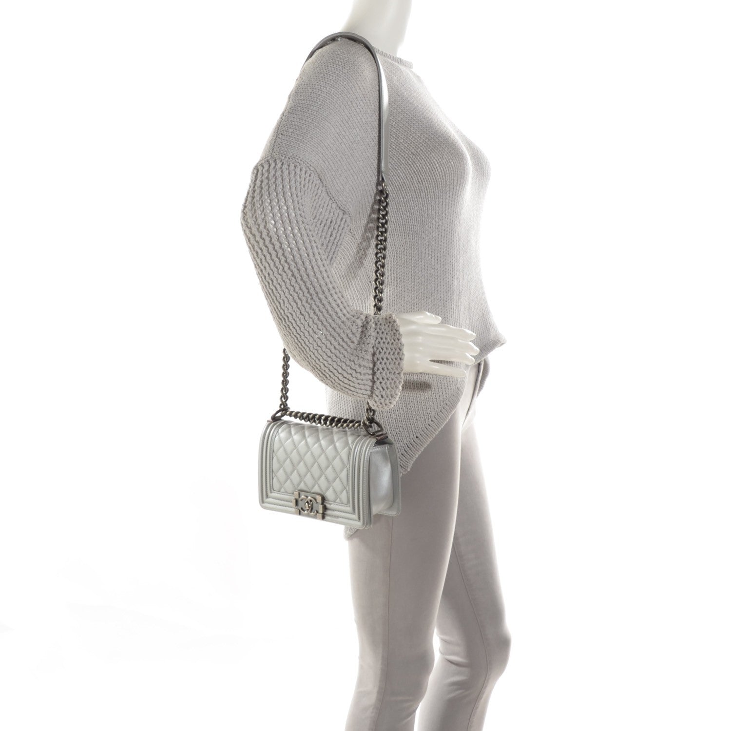 Chanel Calfskin Quilted Small Boy Flap Silver 2 of 9