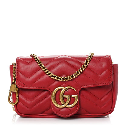 Gucci Calfskin Matelasse Super Mini GG Marmont Shoulder Bag Hibiscus Red 1 of 10