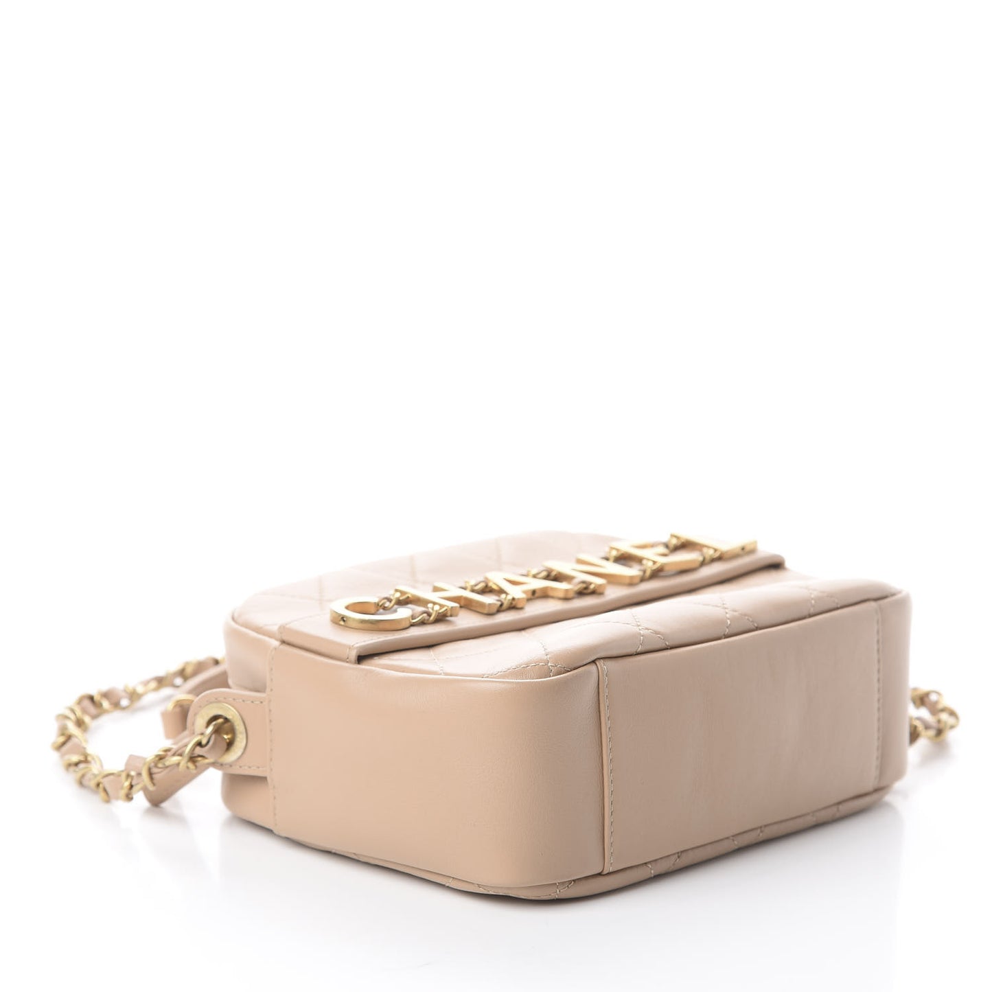 Calfskin Quilted Enchained Camera Case Bag Beige