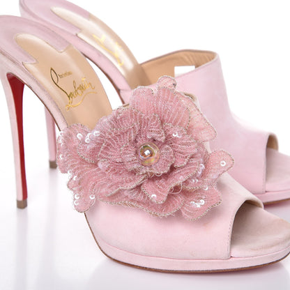 Christian Louboutin LOUBOUTIN Suede Submuline Fleur Paillette 120 Platform Slide Sandals 37 Pompadour 10 of 12