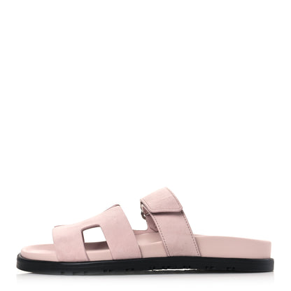 Hermes Suede Goatskin Womens Chypre Sandals 37 Rose Porcelaine 1 of 9
