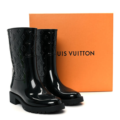 Louis Vuitton Rubber Embossed Monogram Drops Flat Half Boots 38 Black 9 of 9