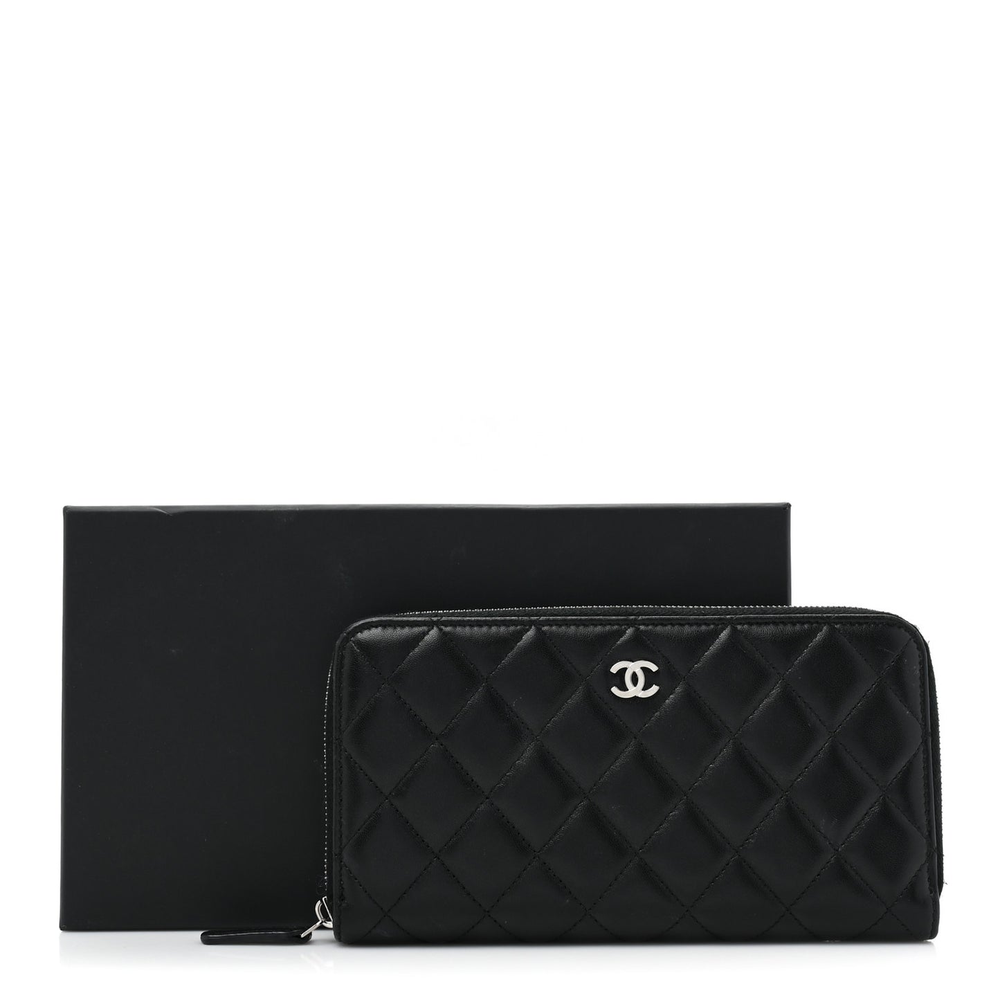 Lambskin Quilted Large Gusset Zip Around Wallet Black