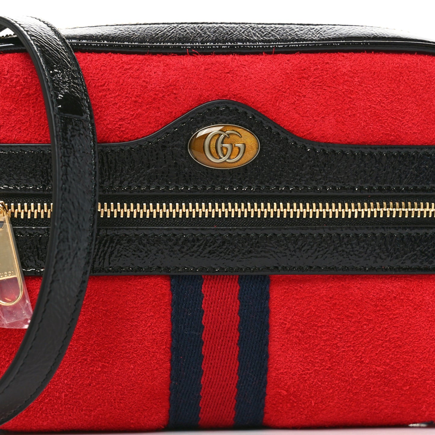 Suede Patent Web Mini Ophidia Shoulder Bag Hibiscus Red Black