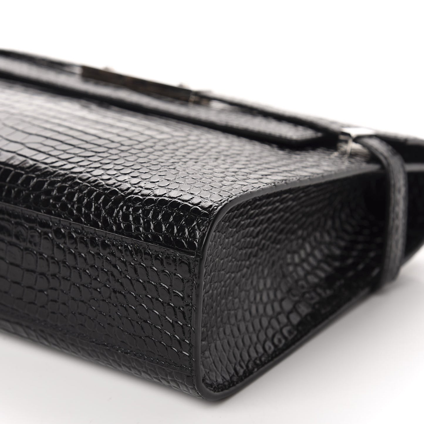 Shiny Calfskin Crocodile Embossed Manhattan Baguette Black