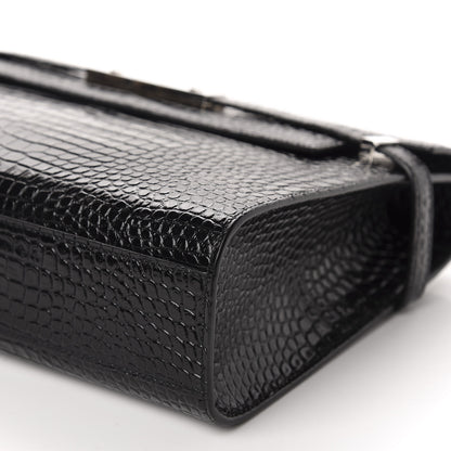 Saint Laurent Shiny Calfskin Crocodile Embossed Manhattan Baguette Black 7 of 10