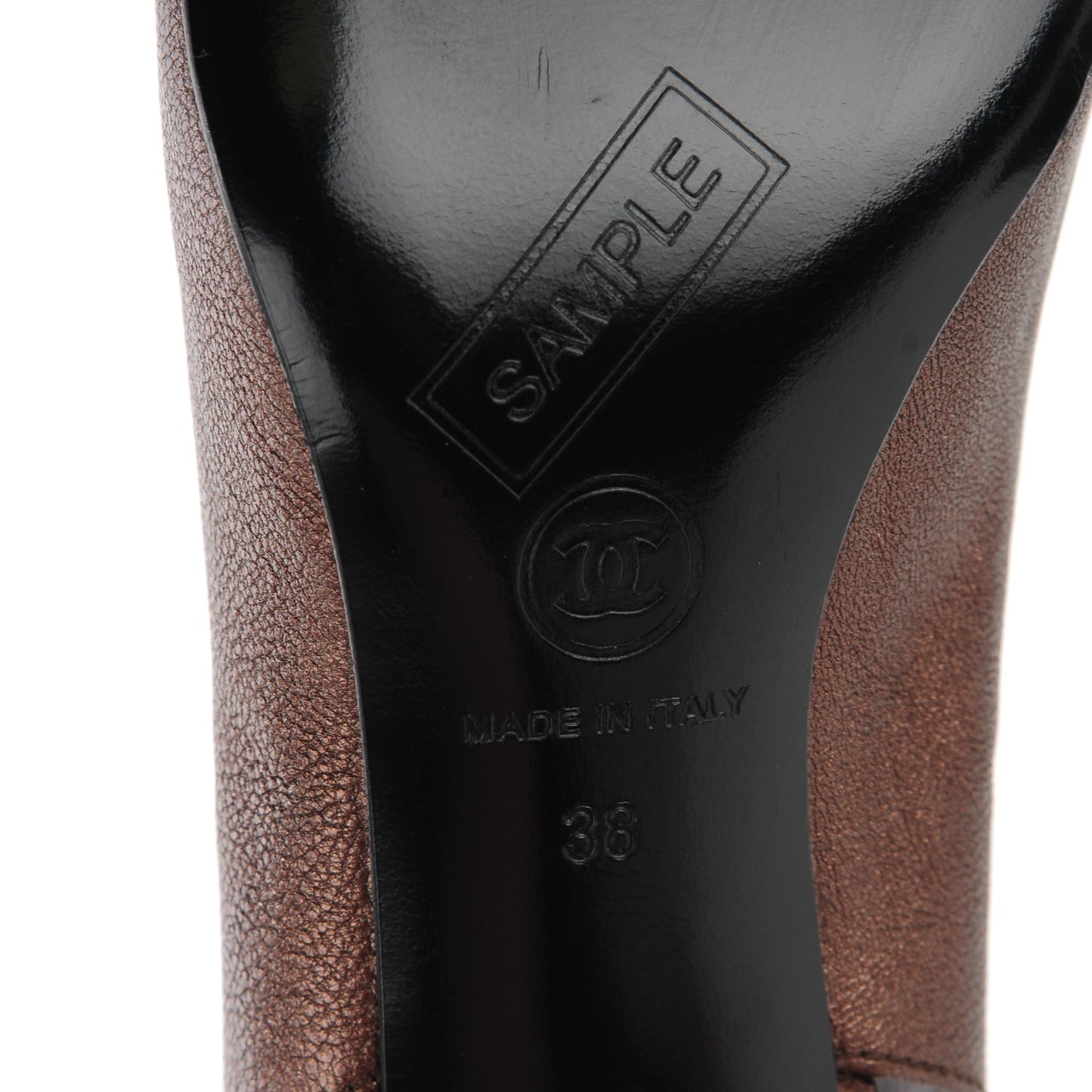 Metallic Lambskin Cap Toe Slingback Pumps 38 Brown