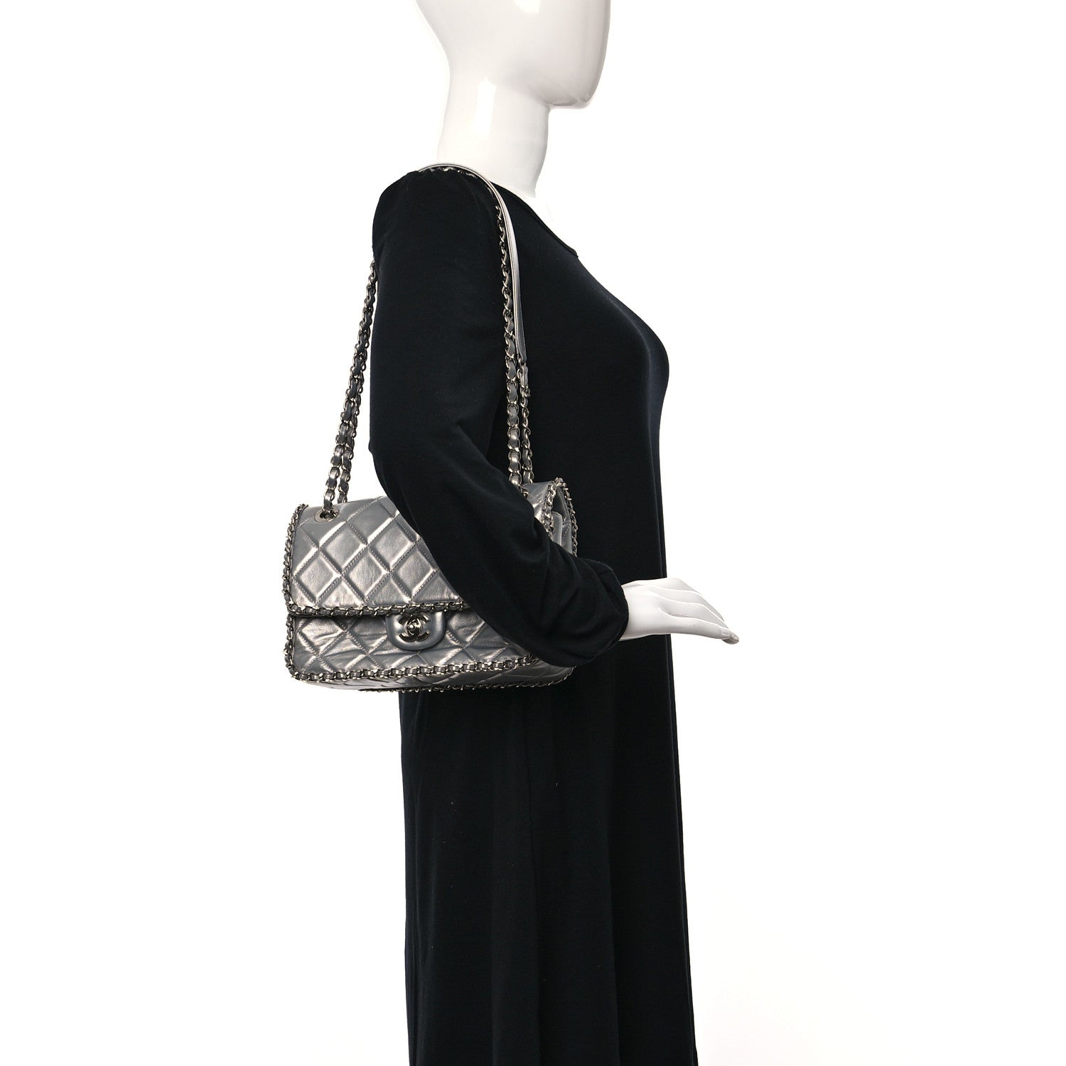 Chanel Metallic Lambskin Medium Chain All Over Flap Silver 2 of 12