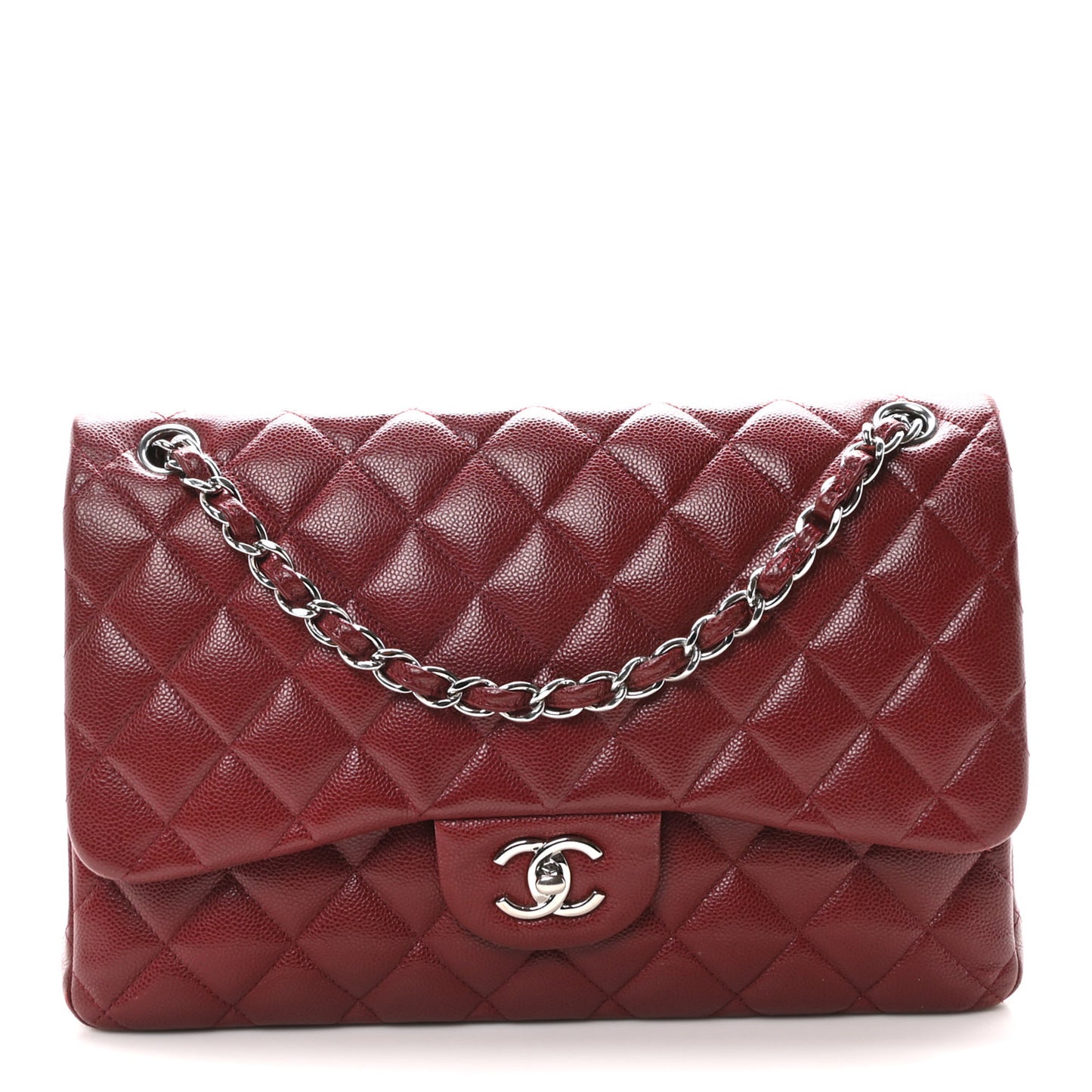 Caviar Quilted Jumbo Double Flap Burgundy