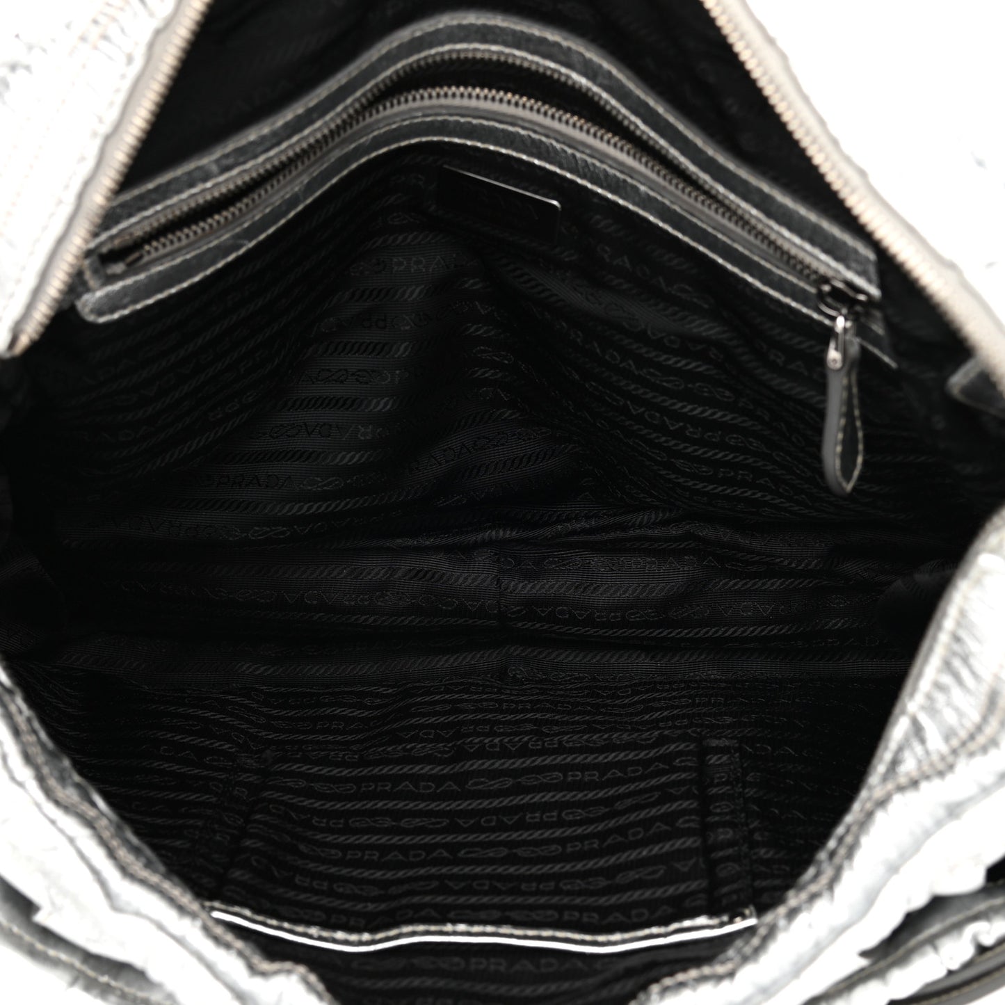 Metallic Nappa Gaufre Messenger Tote Silver