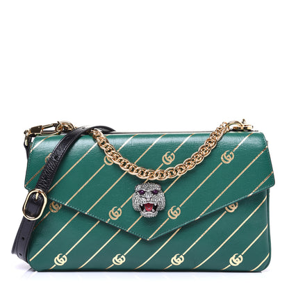 Gucci Calfskin Diagonal GG Medium Thiara Double Envelope Shoulder Bag Emerald Green Black 2 of 18