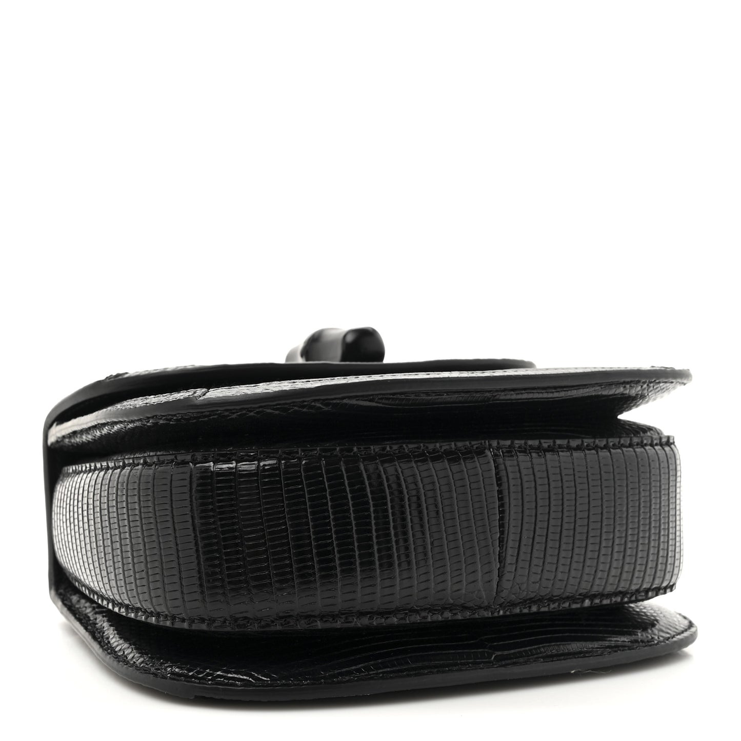 Moire Fabric Calfskin Rhinestone Monogram Monochrome Lizard Embossed Mini Bamboo 1947 Top Handle Chain Bag Black