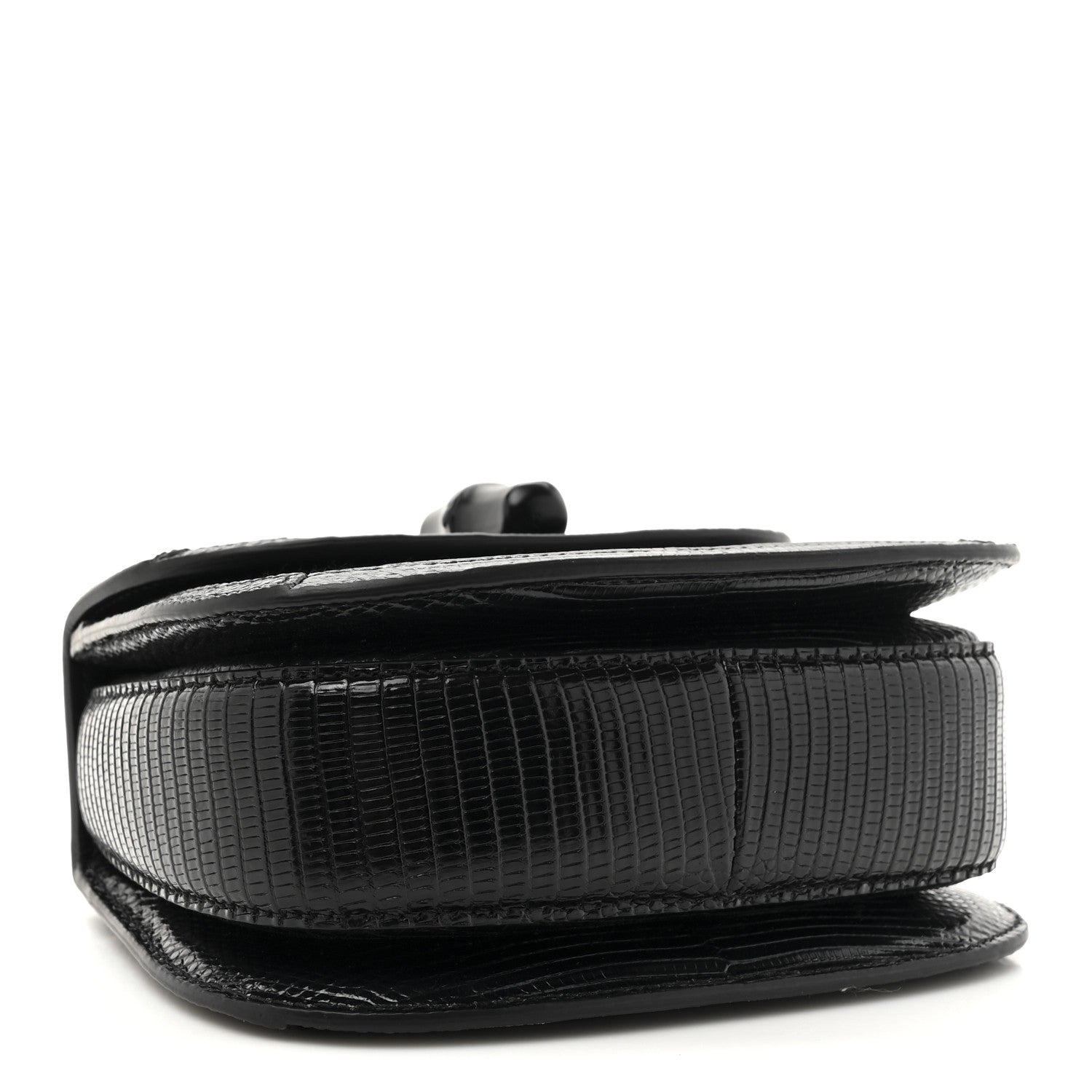 Gucci Moire Fabric Calfskin Rhinestone Monogram Monochrome Lizard Embossed Mini Bamboo 1947 Top Handle Chain Bag Black 4 of 10