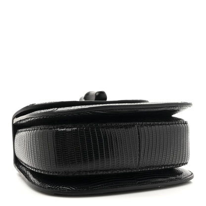 Gucci Moire Fabric Calfskin Rhinestone Monogram Monochrome Lizard Embossed Mini Bamboo 1947 Top Handle Chain Bag Black 4 of 10