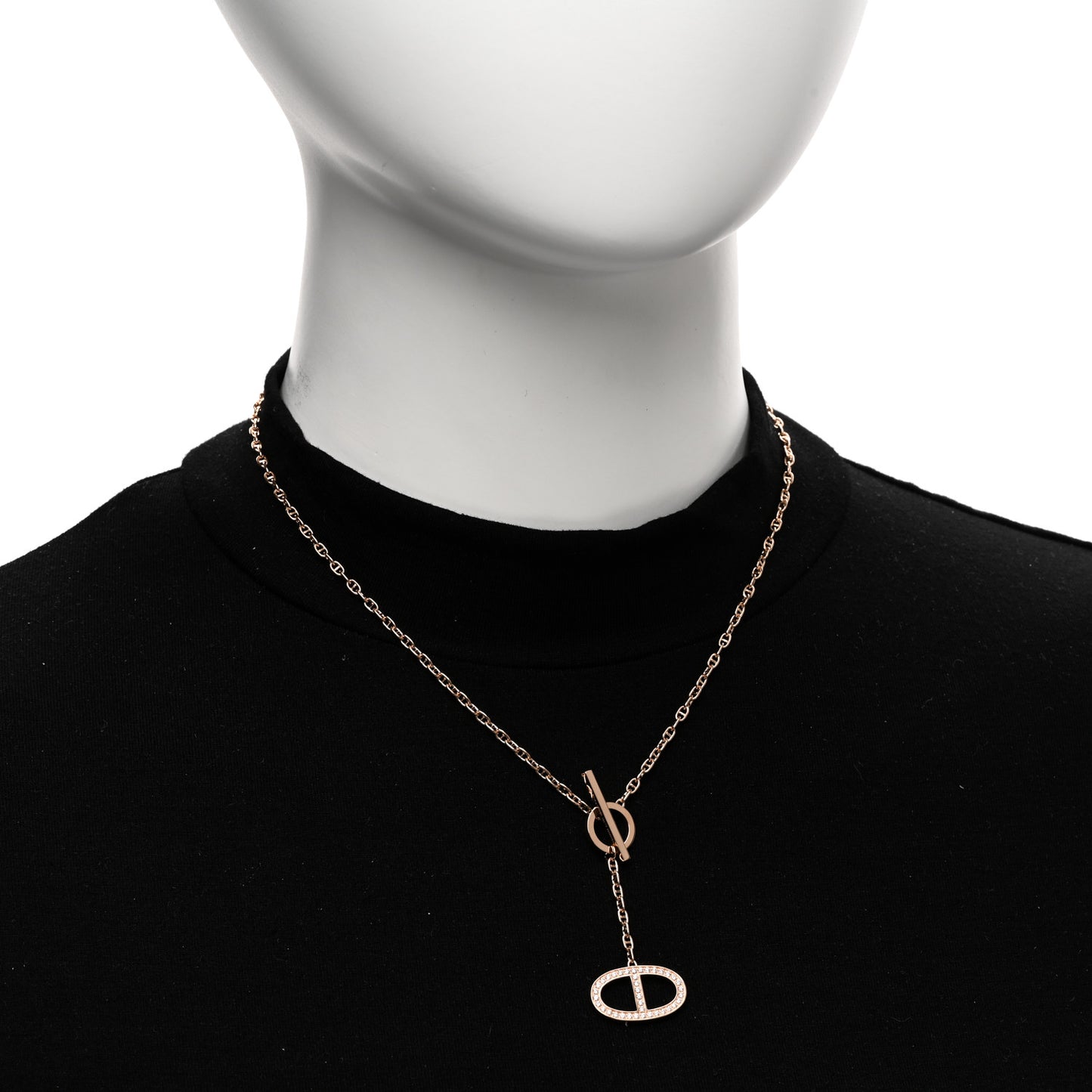 18K Rose Gold Diamond GM Chaine D'Ancre Contour Pendant Necklace ST