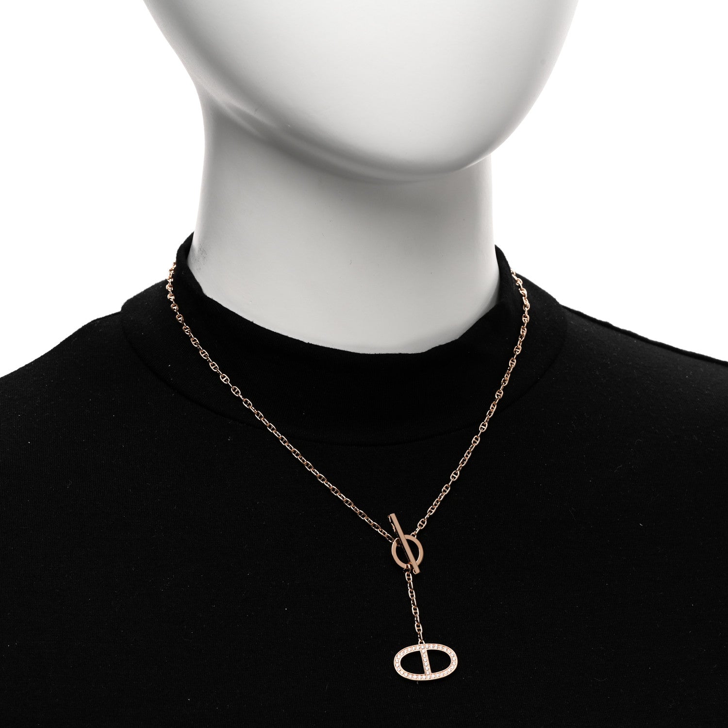 Hermes 18K Rose Gold Diamond GM Chaine D'Ancre Contour Pendant Necklace ST 2 of 5