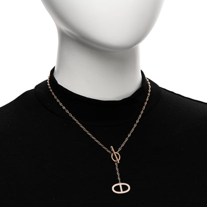 Hermes 18K Rose Gold Diamond GM Chaine D'Ancre Contour Pendant Necklace ST 2 of 5