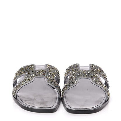 Hermes Goatskin Crystal Oran Sandals 40 Marine 2 of 9