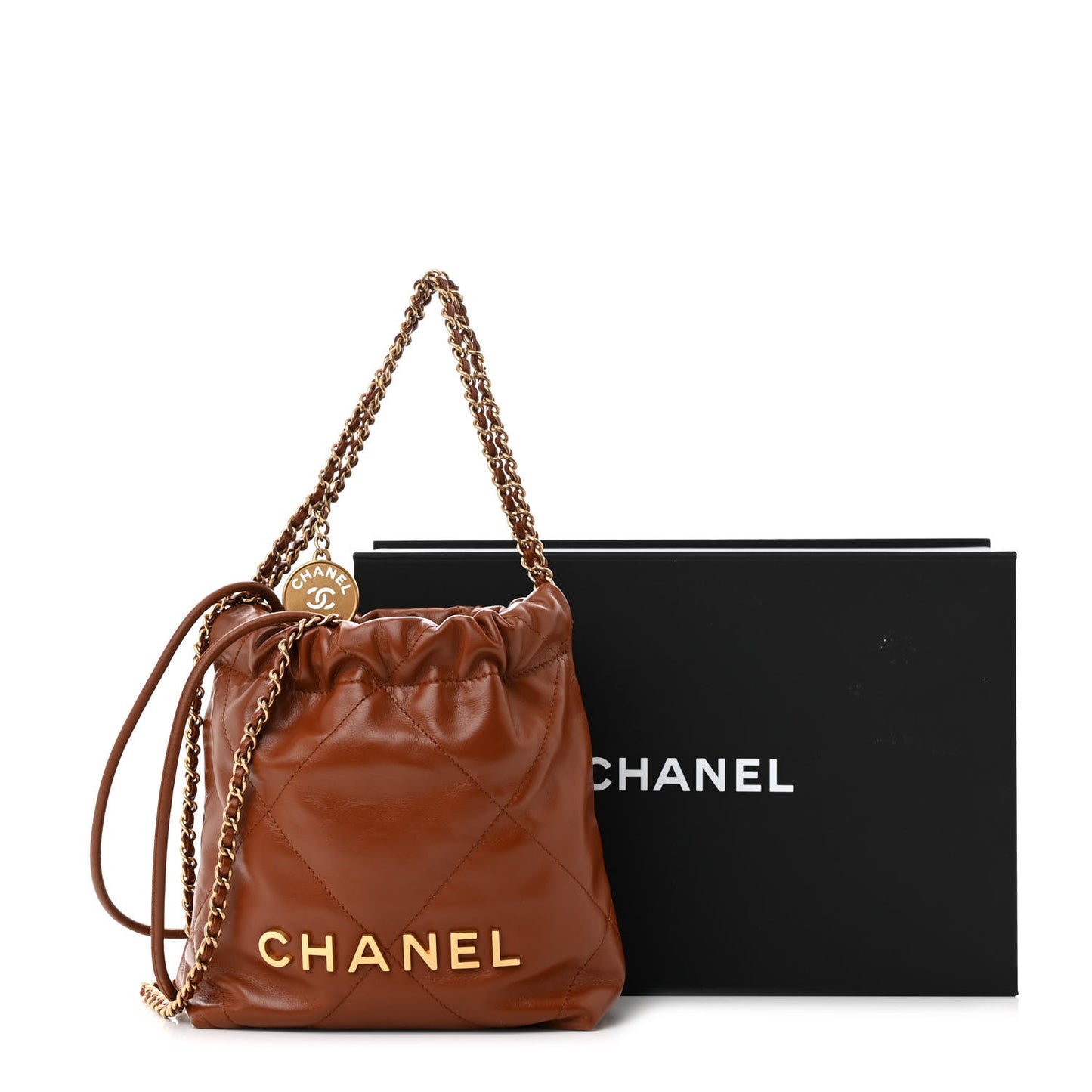 Shiny Calfskin Quilted Mini Chanel 22 Light Brown