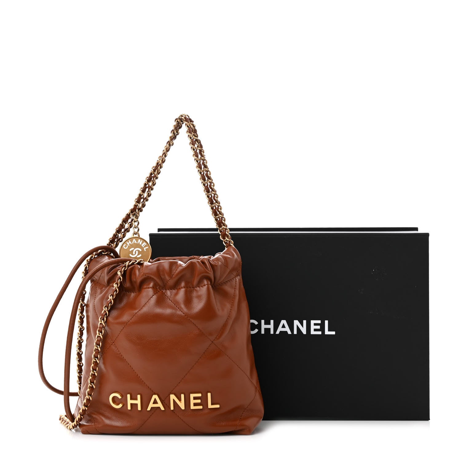 Chanel Shiny Calfskin Quilted Mini Chanel 22 Light Brown 11 of 11