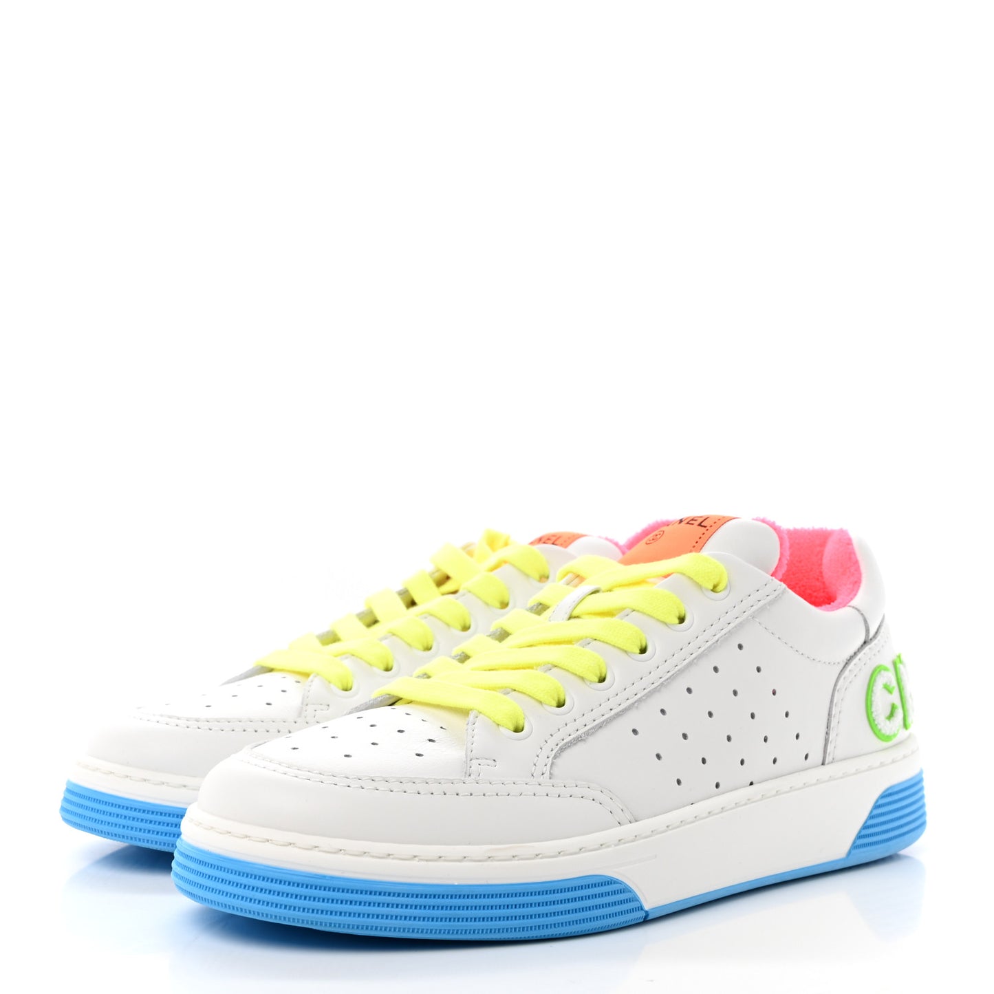 Calfskin Womens Logo Sneakers 39 White Multicolor