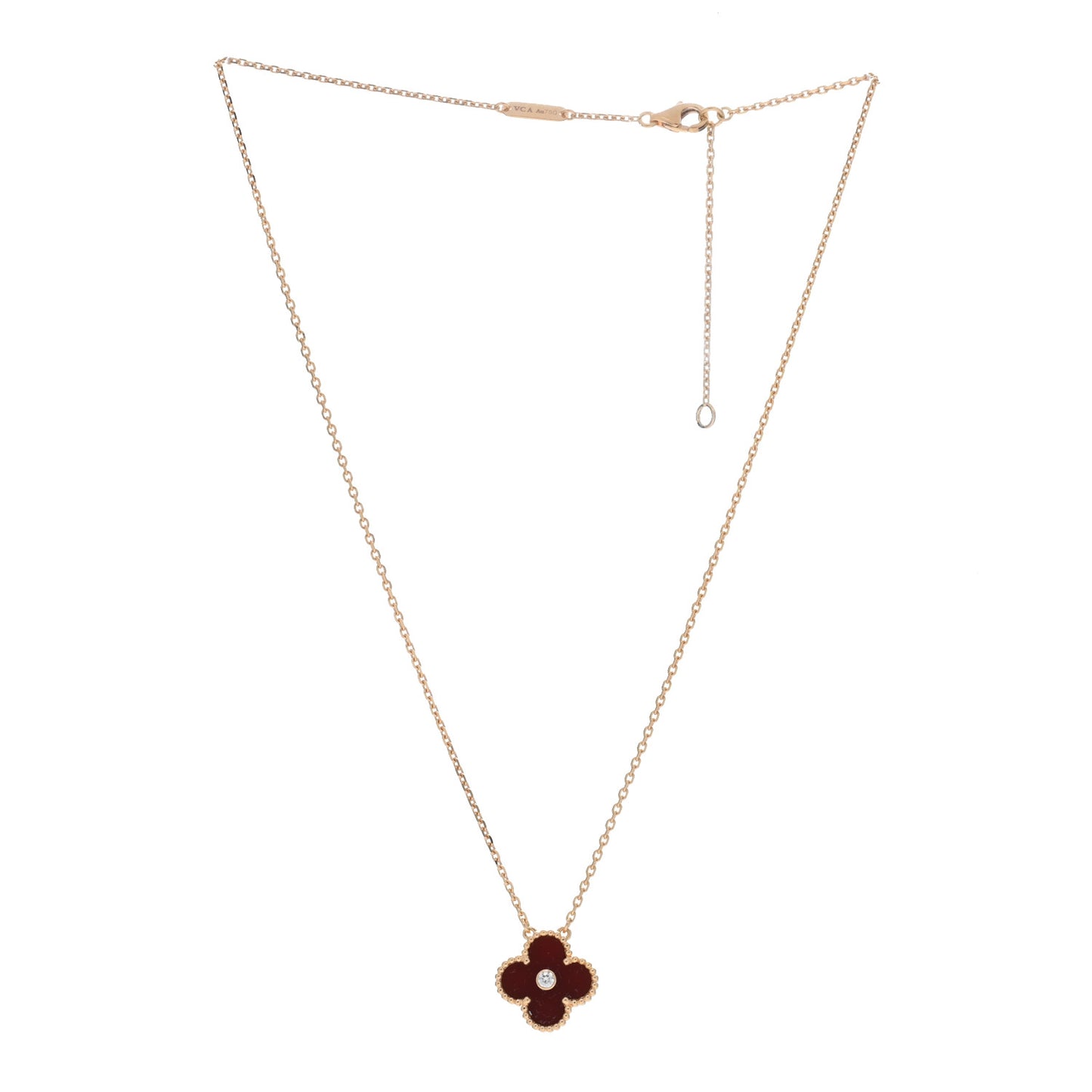 18K Rose Gold Diamond Carnelian Vintage Alhambra Pendant Necklace