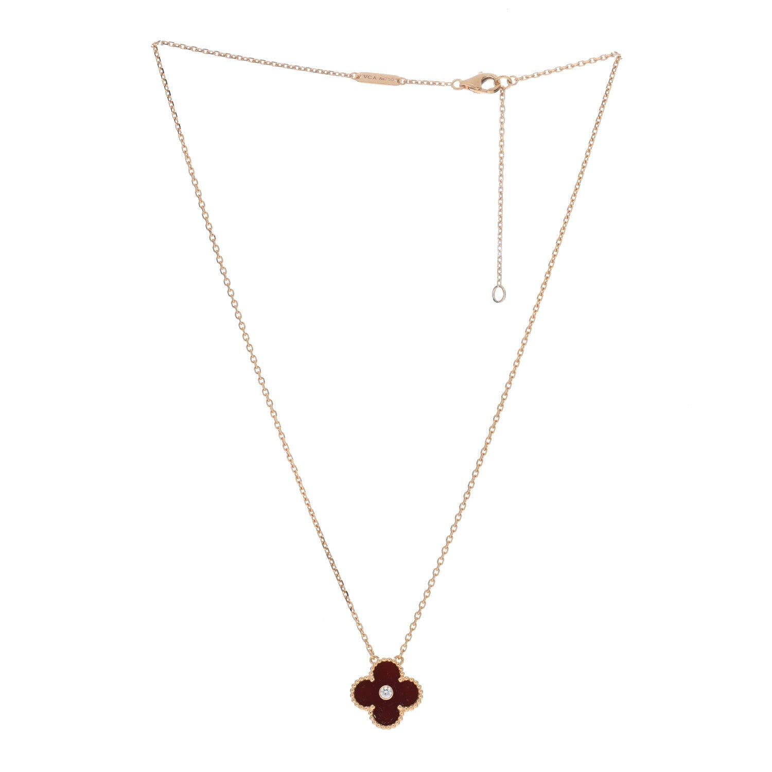 Van Cleef & Arpels 18K Rose Gold Diamond Carnelian Vintage Alhambra Pendant Necklace 2 of 4