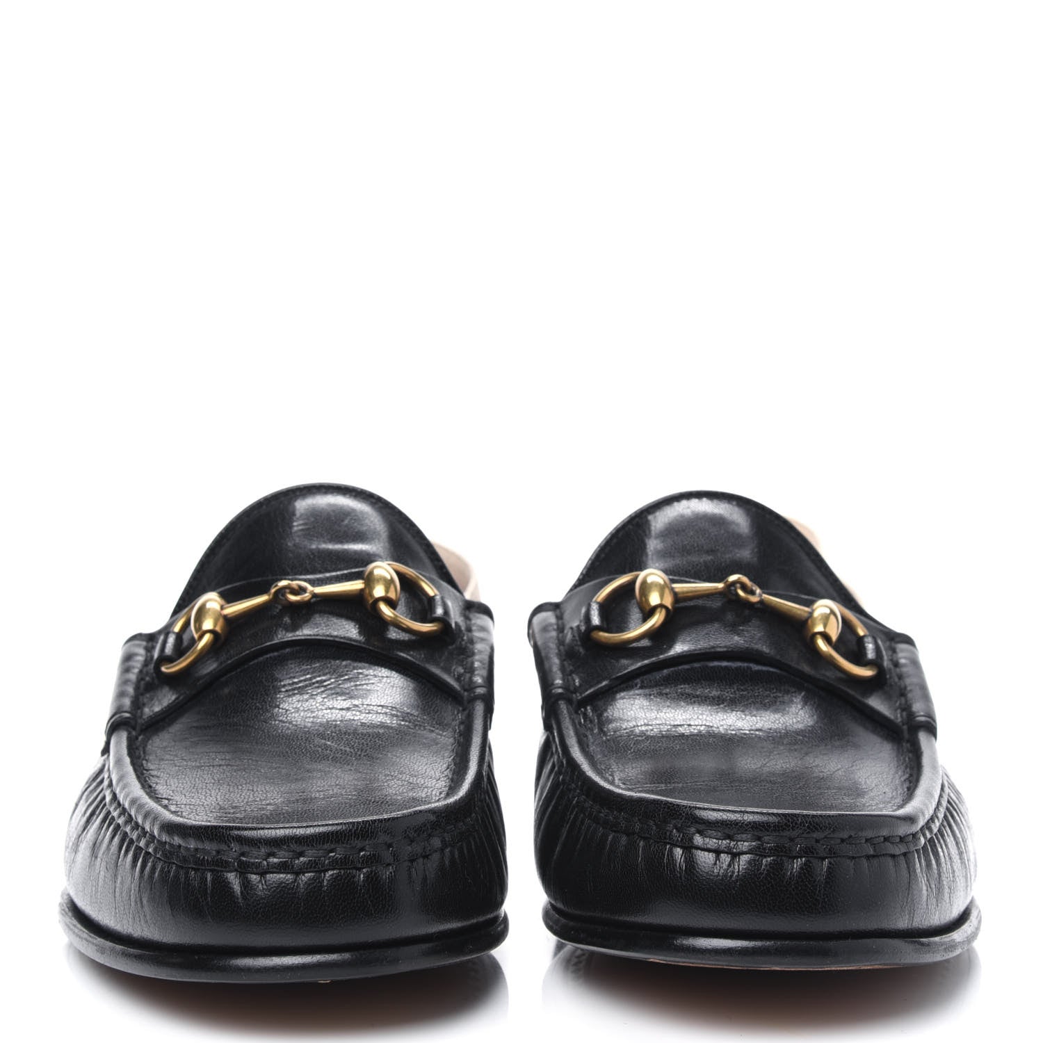 Gucci Goatskin Stripe Mens Horsebit Slingback Slippers 8.5 Black 2 of 17