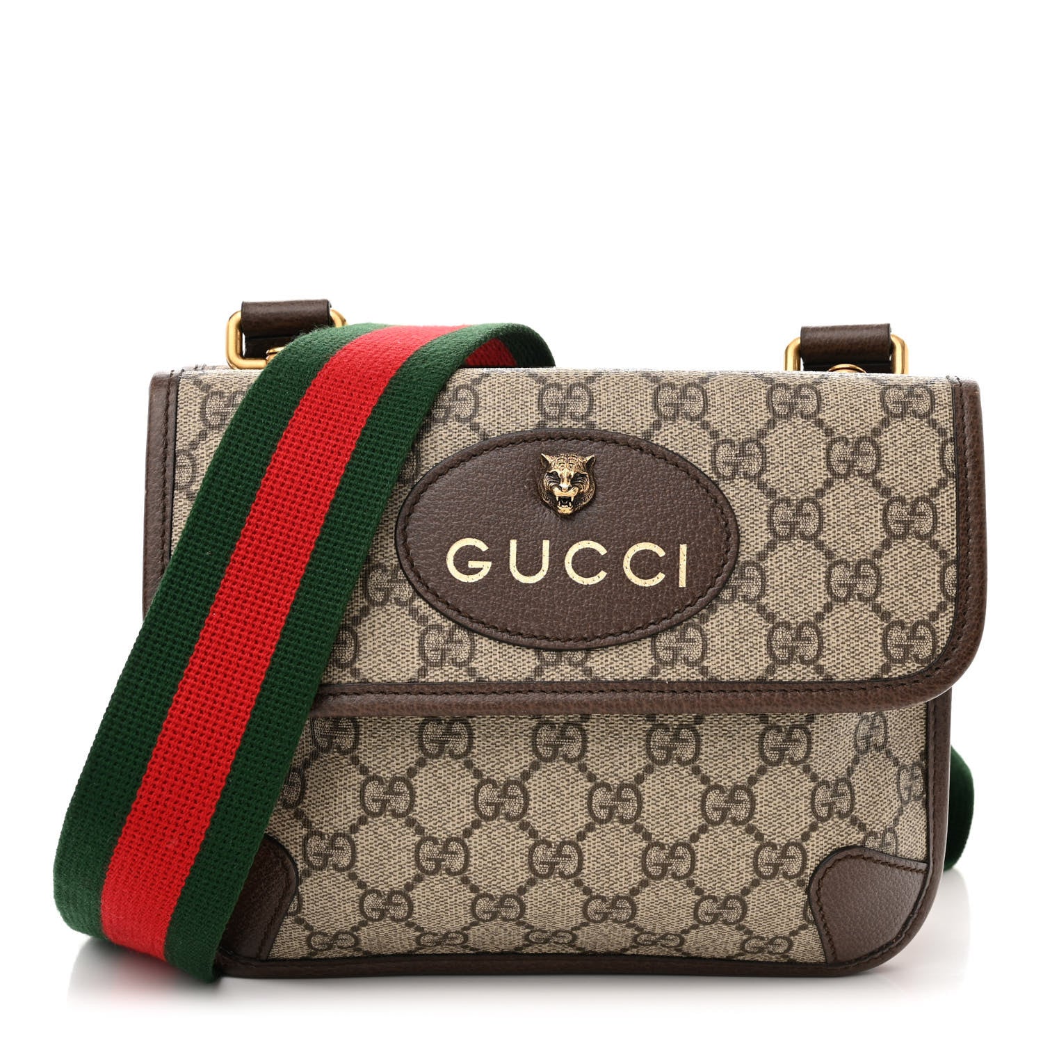 Gucci GG Supreme Monogram Web Small Neo Vintage Double Flap Messenger Bag Beige New Acero 1 of 9