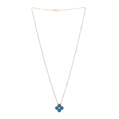 Van Cleef & Arpels 18K Yellow Gold Diamond Celestial Blue Sevres Porcelain Vintage Alhambra Pendant Necklace 3 of 7