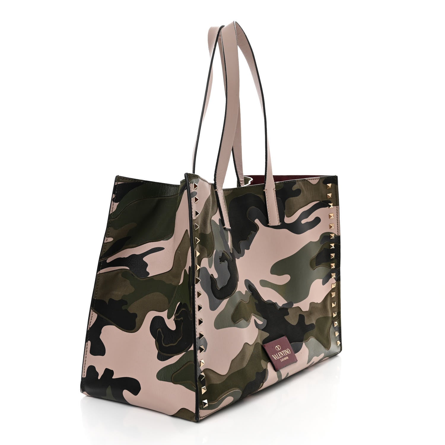 Valentino Garavani Nappa Canvas Camo Medium Rockstud Soft Tote Water Rose 3 of 16