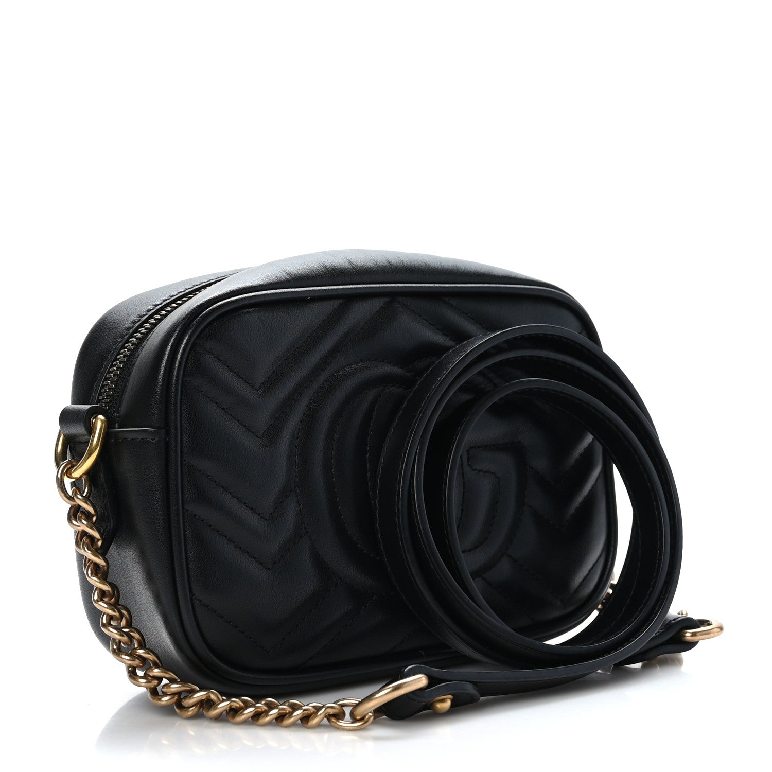 Gucci Calfskin Matelasse Mini GG Marmont Chain Shoulder Bag Black 3 of 10