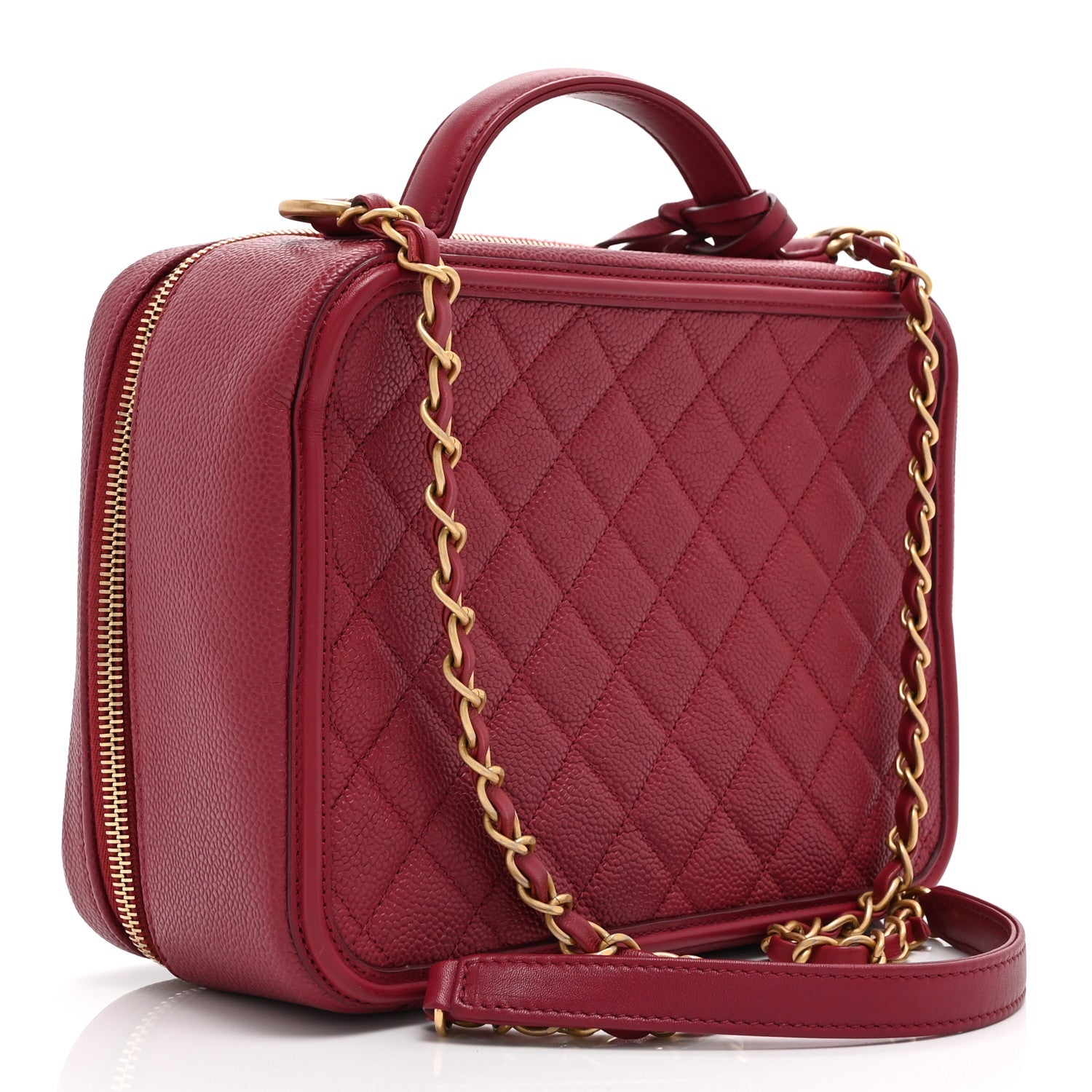 Chanel Caviar Quilted Large CC Filigree Vanity Case Burgundy 3 of 10
