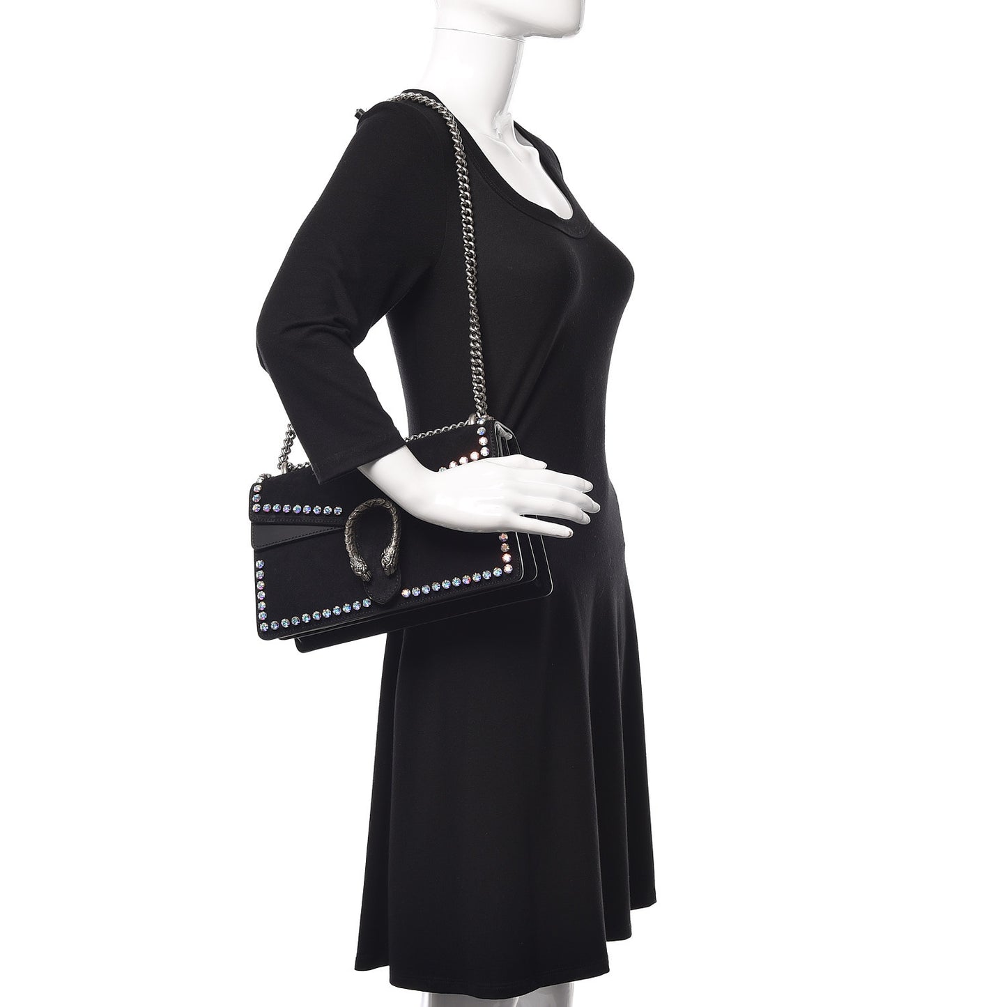 Suede Crystal Small Dionysus Shoulder Bag Black