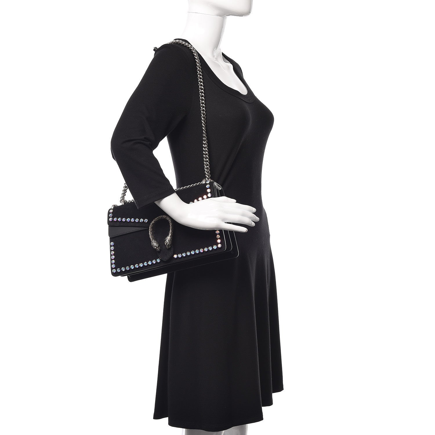 Gucci Suede Crystal Small Dionysus Shoulder Bag Black 2 of 10
