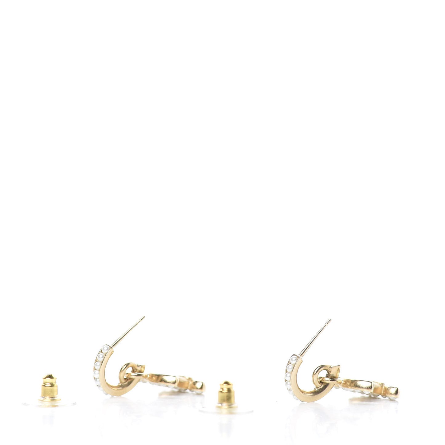 Pearl CC Hoop Drop Earring Gold
