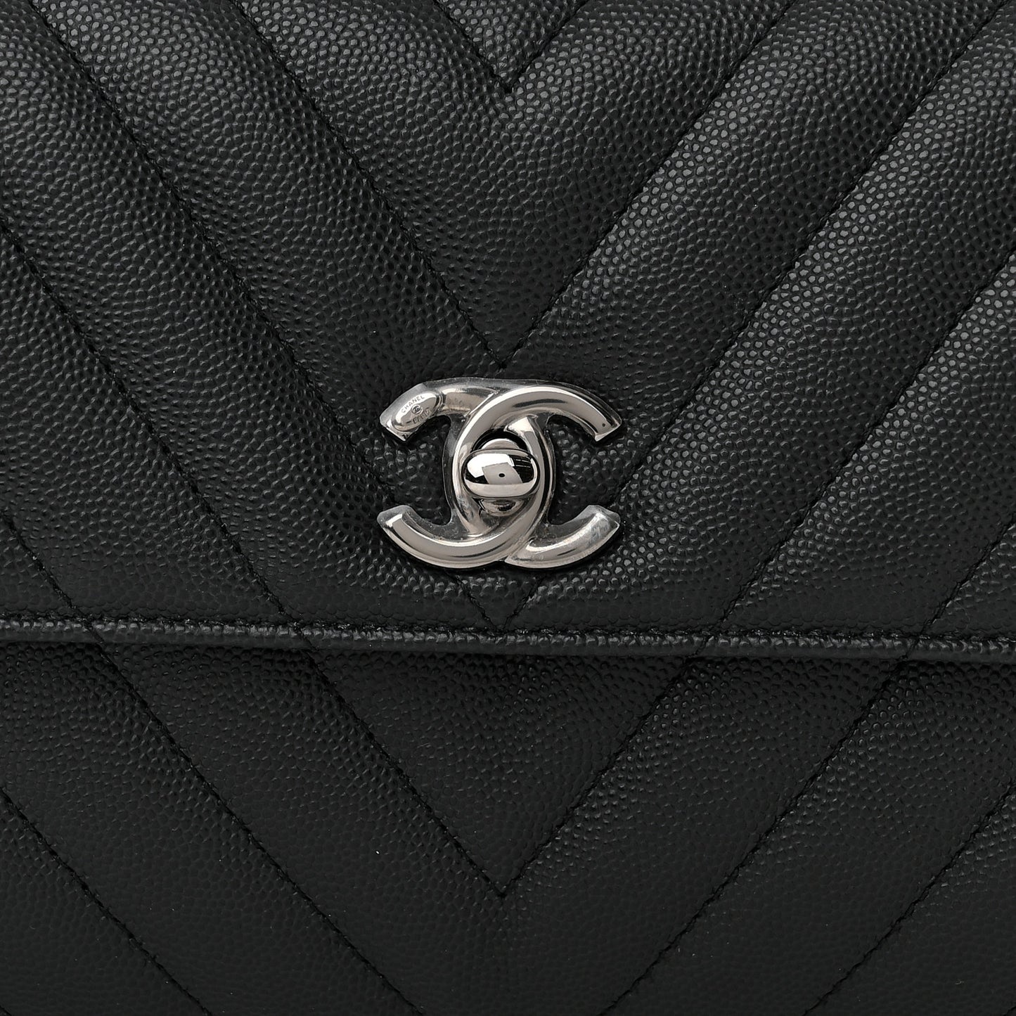 Caviar Chevron Quilted Mini Coco Handle Flap Dark Grey